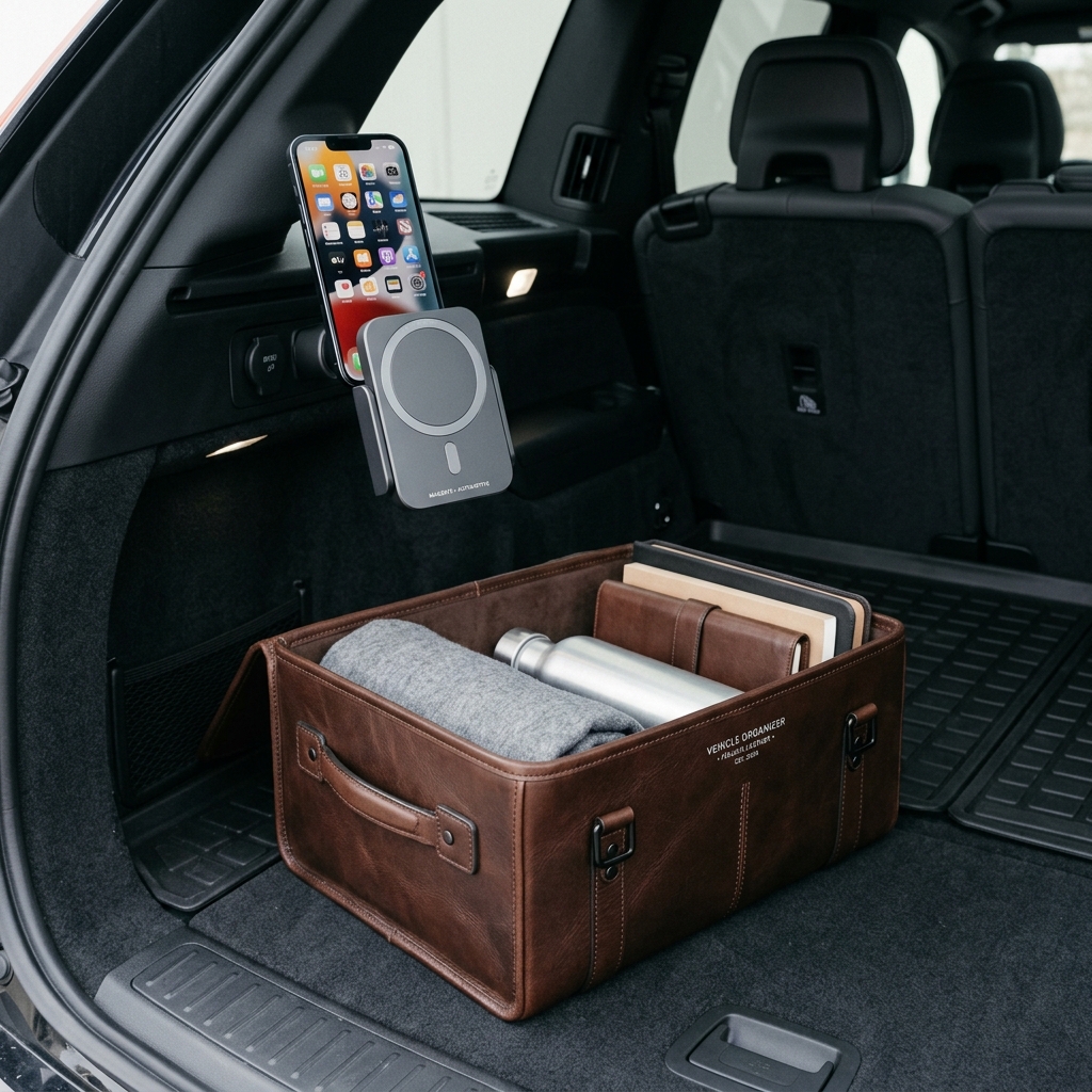 Minimalist Italian leather automotive organizer